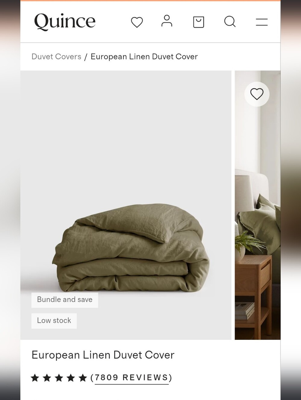 Quince 100% Linen Duvet Cover Olive Green King California